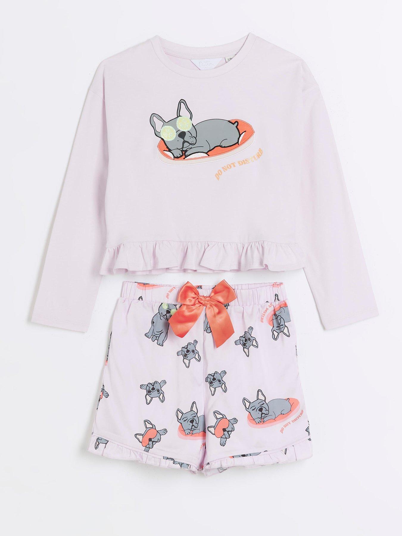 River Island Girls Frenchie Satin Pyjamas Set Cream very.co.uk