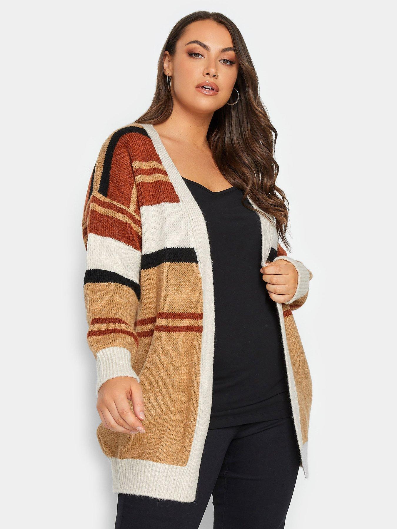 Yours Luxury Block Striped Cardigan - Natural