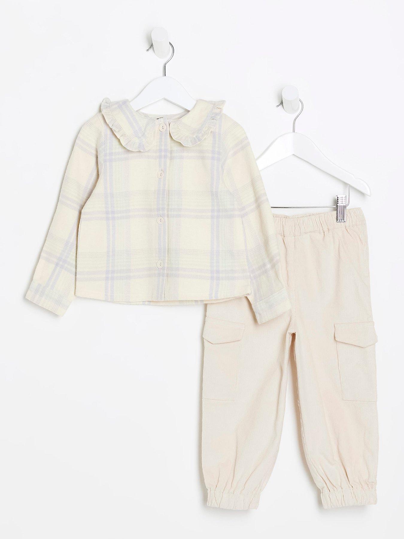 river-island-mini-mini-girls-check-blouse-and-cargo-set-green