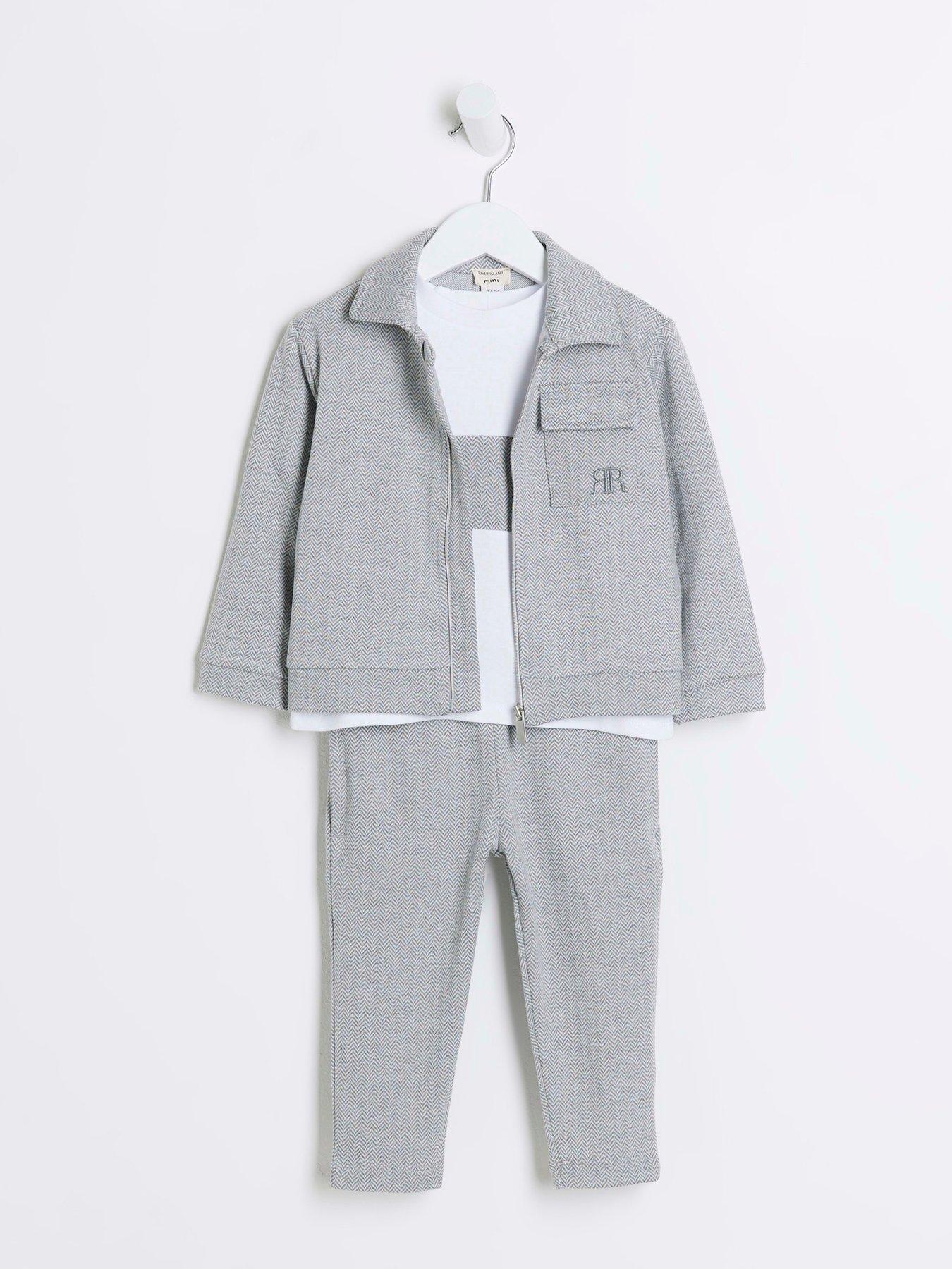 River Island Mini Mini Boys Herringbone 3 Piece Set - Grey