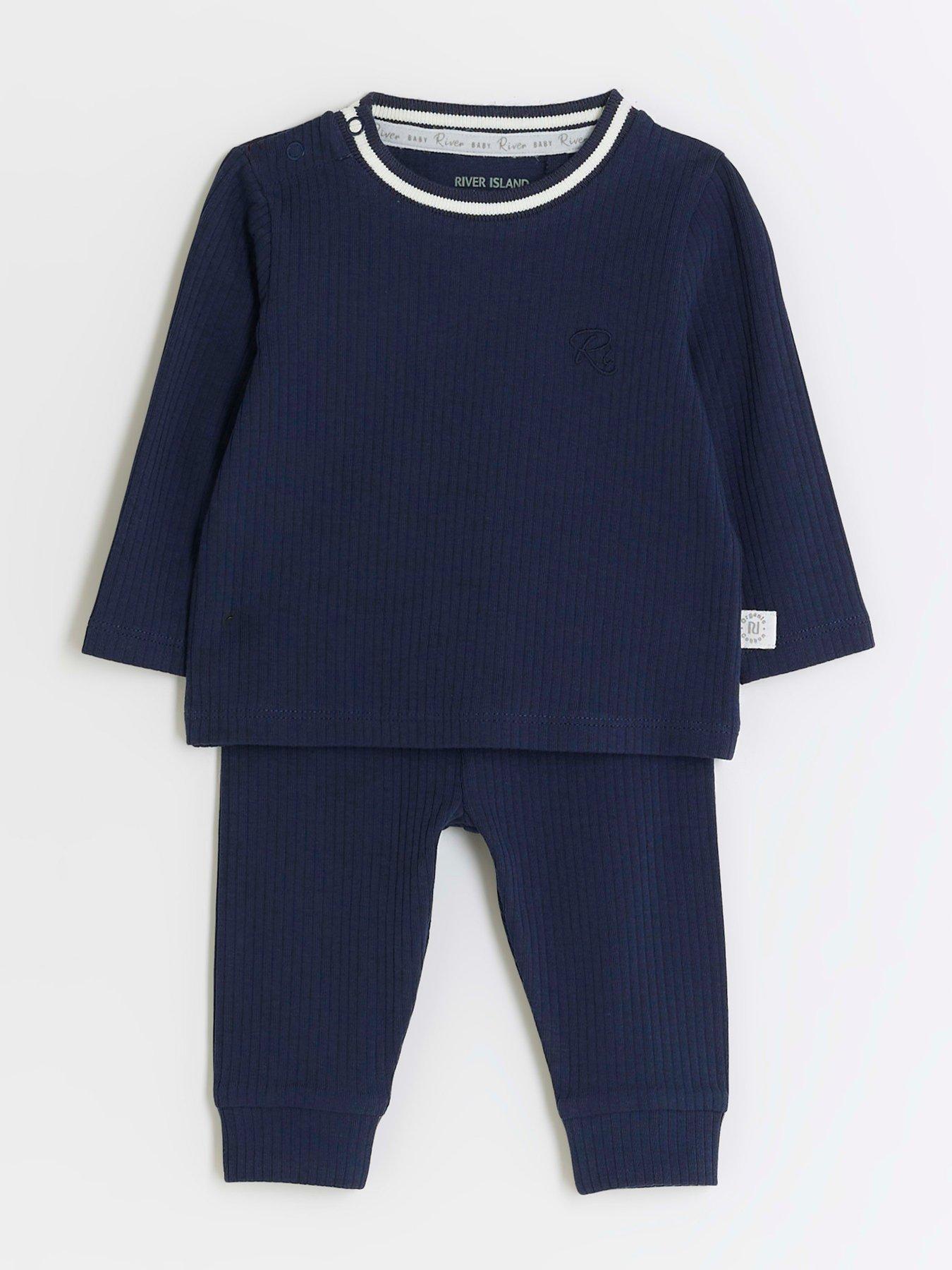 River Island Baby Baby Boys Rib Sweatshirt Set Navy very.co.uk