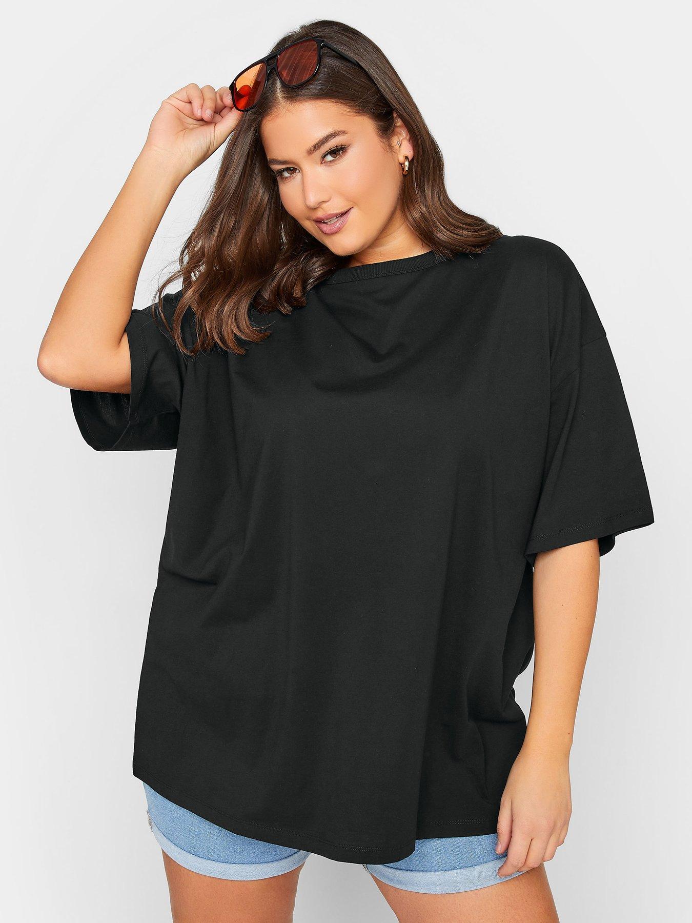 Yours Oversized Boxy Tee. Black, Black, Size 34-36, Women