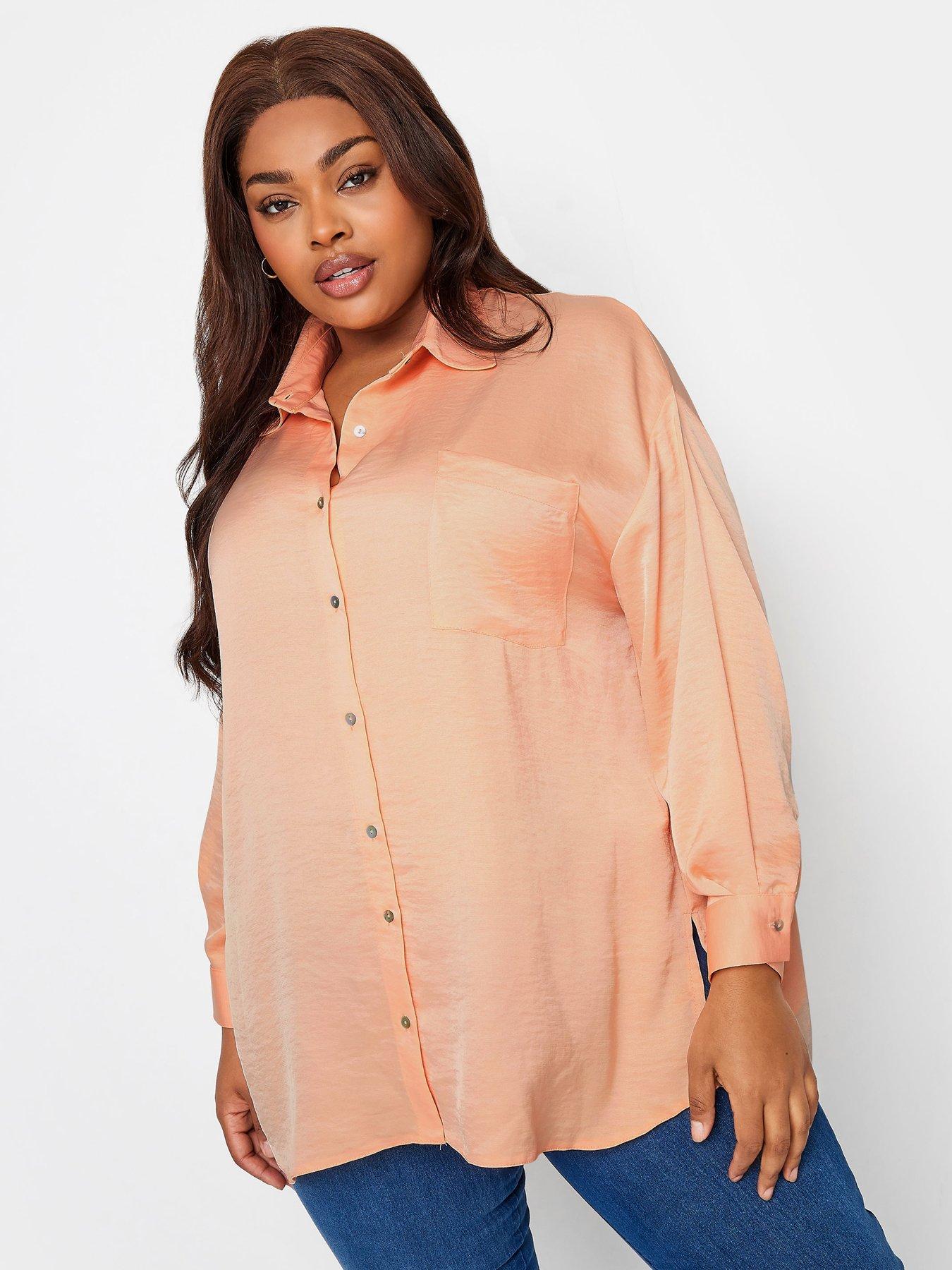 Image 1 of 4 of Yours Cuff Sleeve Shirt - Coral Orange