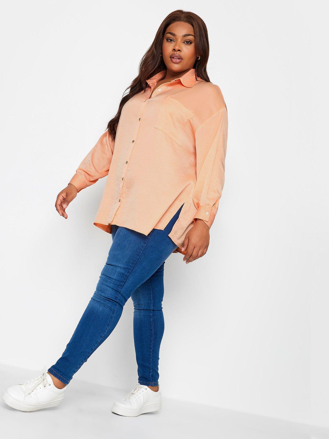 Image 3 of 4 of Yours Cuff Sleeve Shirt - Coral Orange