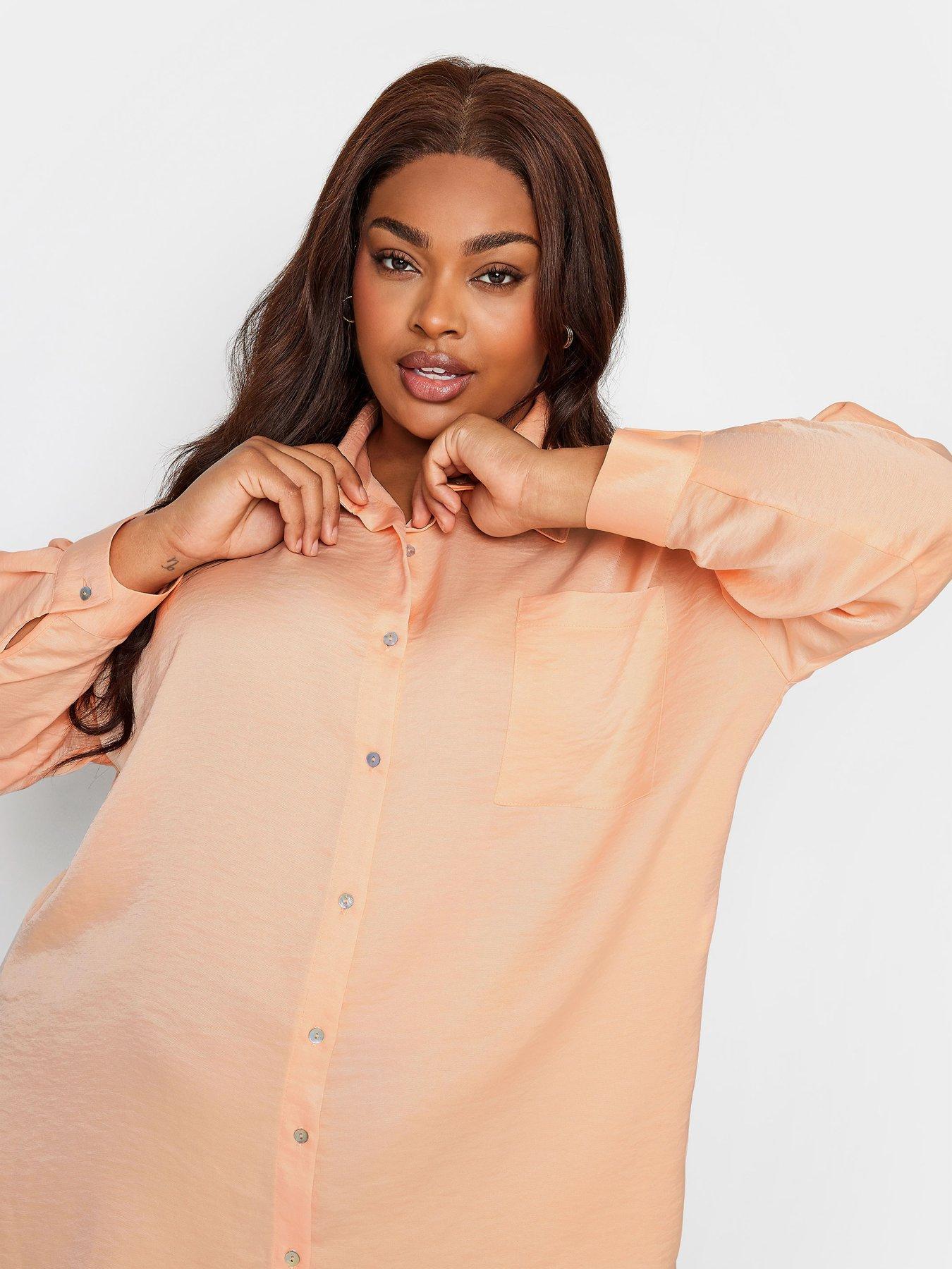 Image 4 of 4 of Yours Cuff Sleeve Shirt - Coral Orange