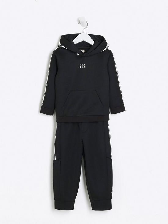 stillFront image of river-island-mini-mini-boys-taped-hoodie-and-joggers-set-black