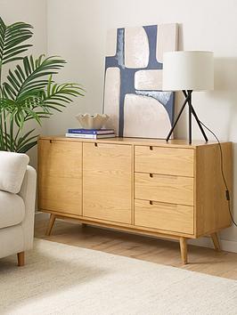 Product photograph of Very Home Sumati 2 Door 3 Drawer Sideboard - Oak from very.co.uk