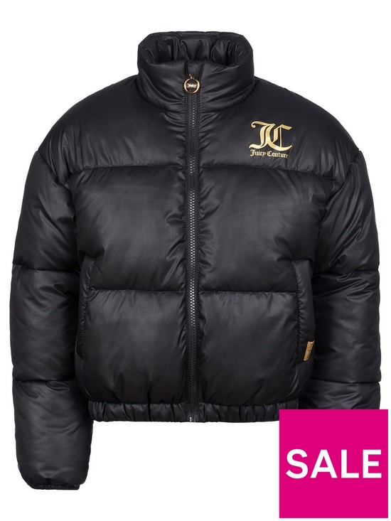 front image of juicy-couture-girls-funnel-neck-padded-jacket-black