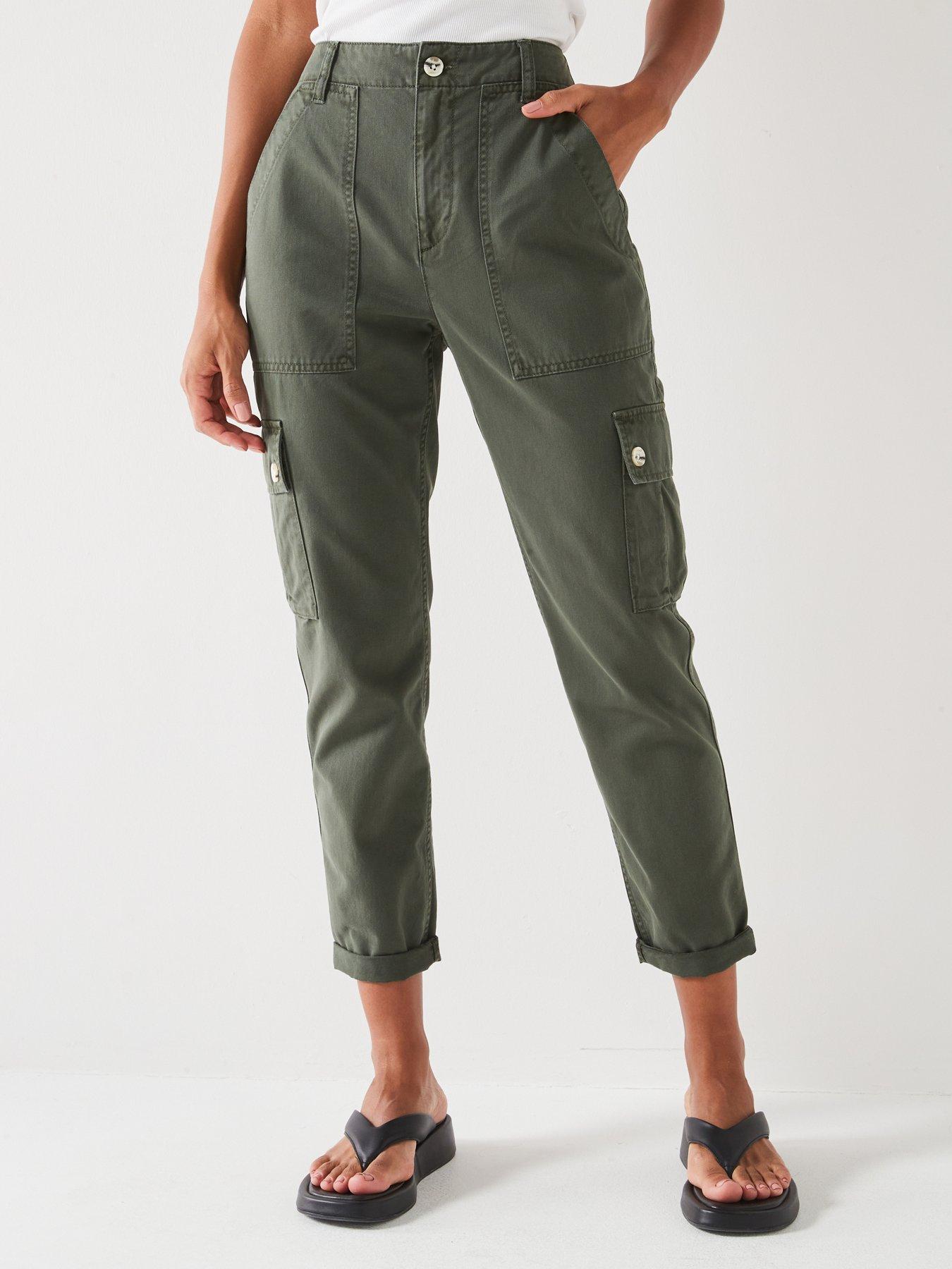 Khaki straight leg trousers hotsell