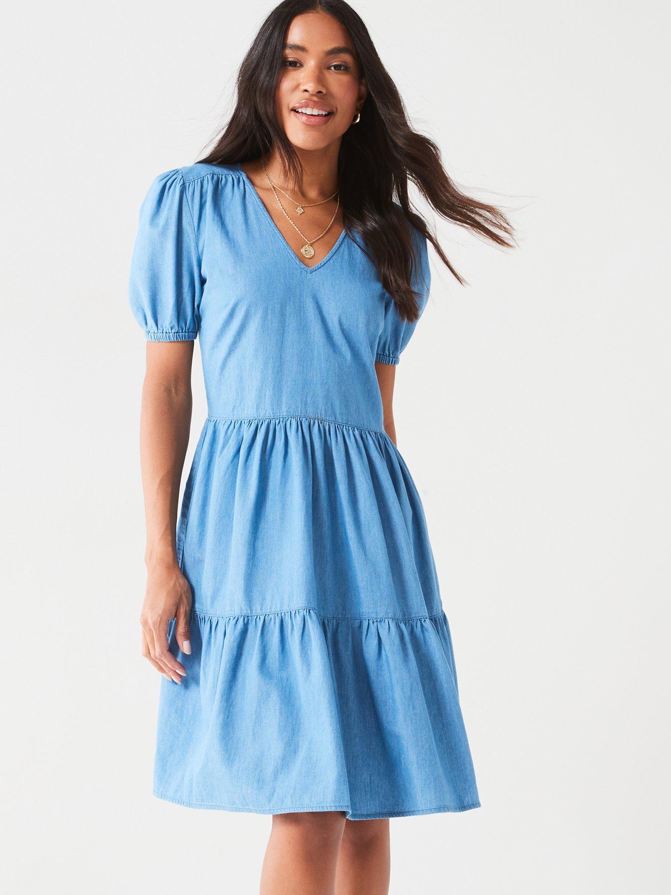 Denim dress ruffle best sale