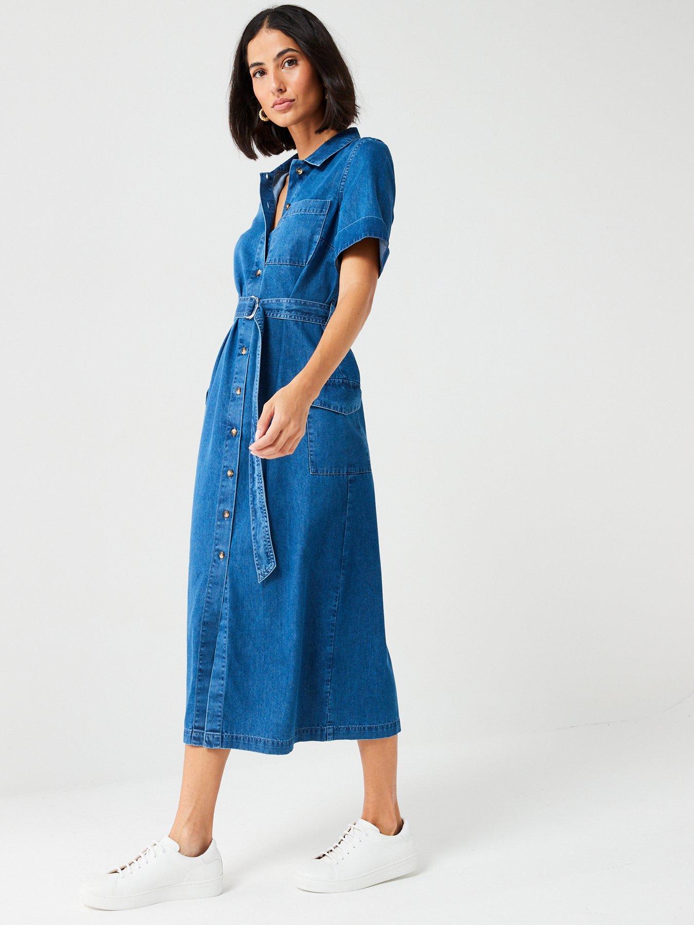 V by Very Denim Midi Shirt Dress - Blue | Very.co.uk