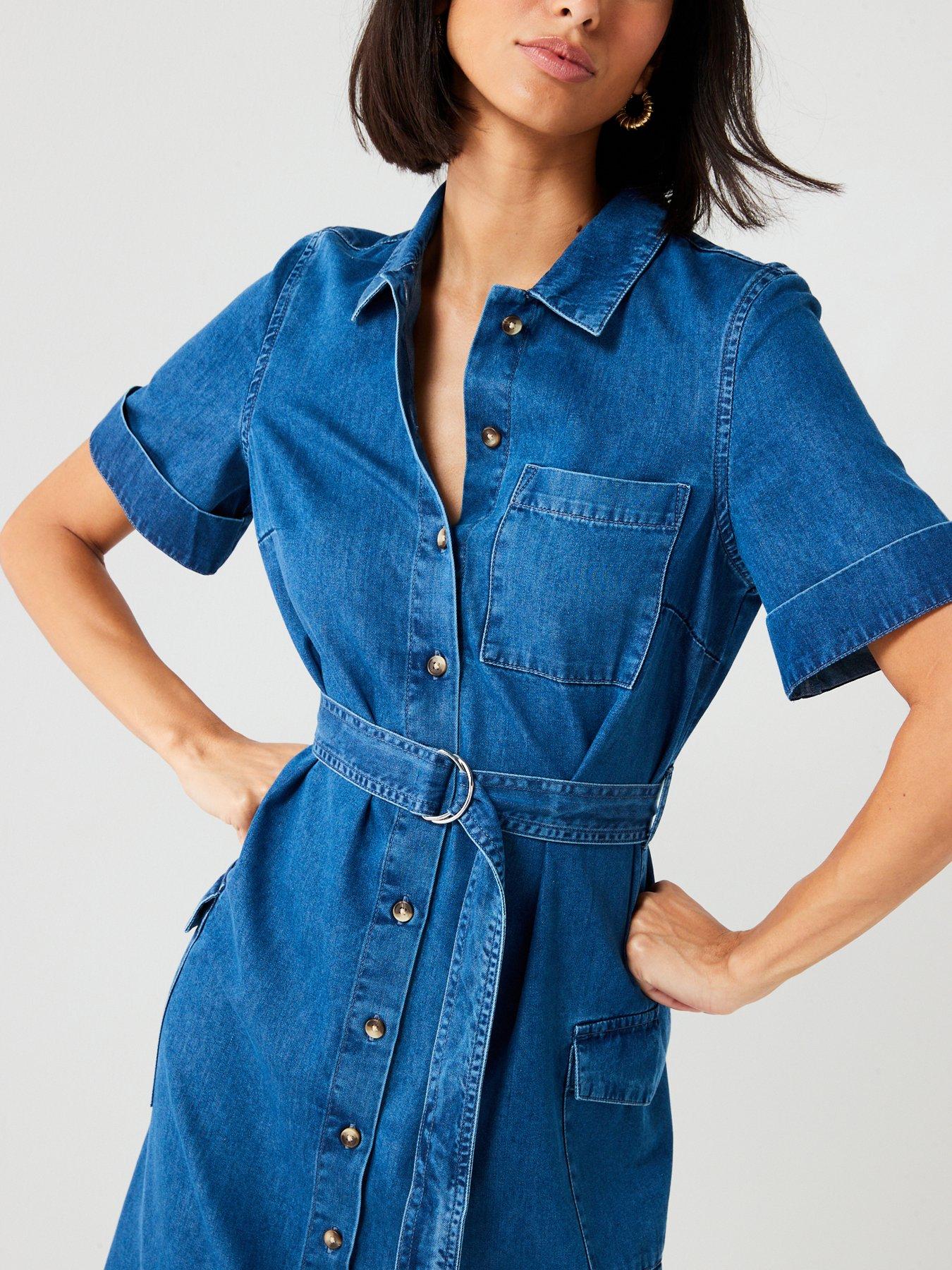 short sleeve denim midi dress ERDEM 100% CottonImported.CAREFITRecommend ordering true to size.Front Body Length Boden Women's V-Neck Denim Dress