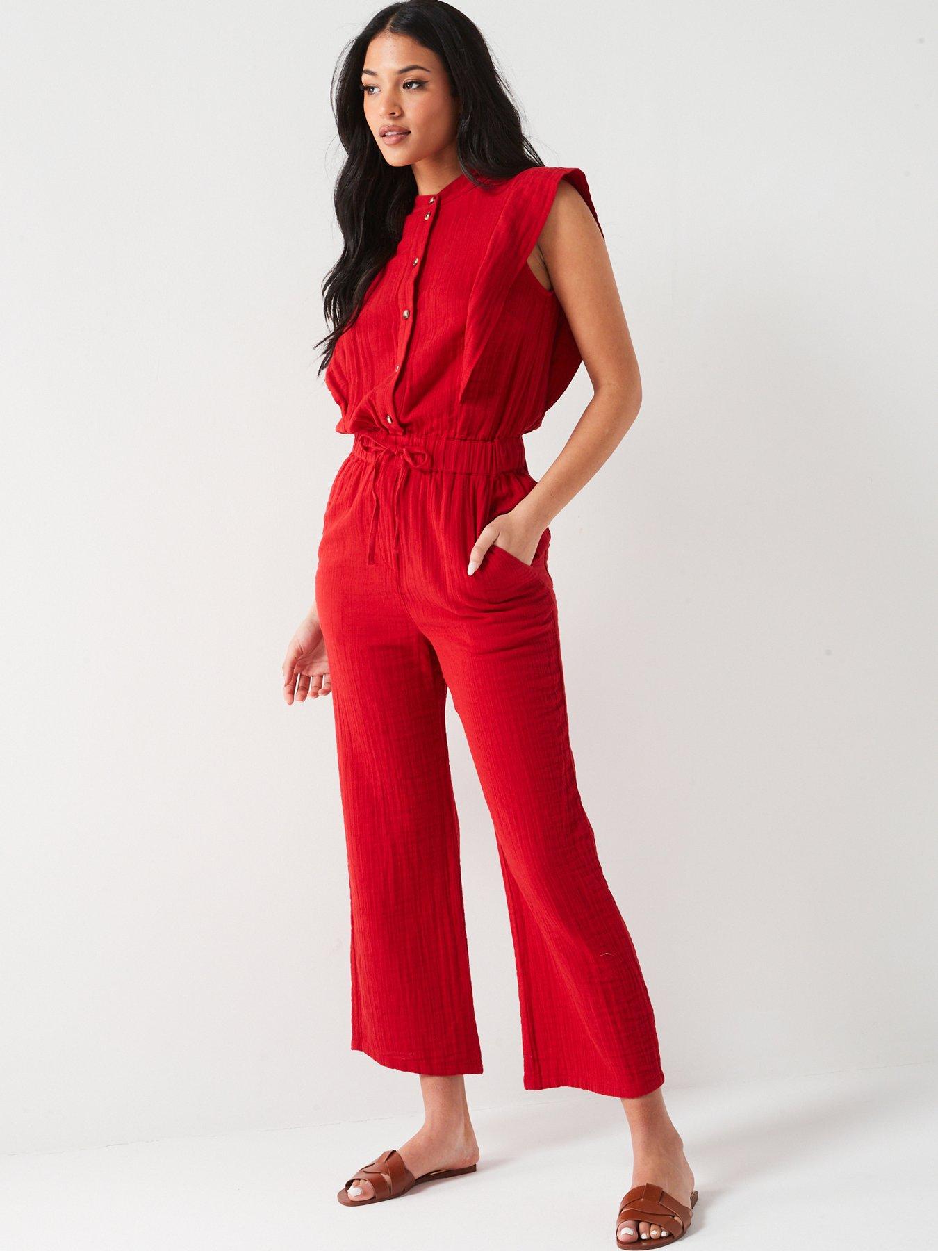 V by Very Crinkle Jumpsuit - Red