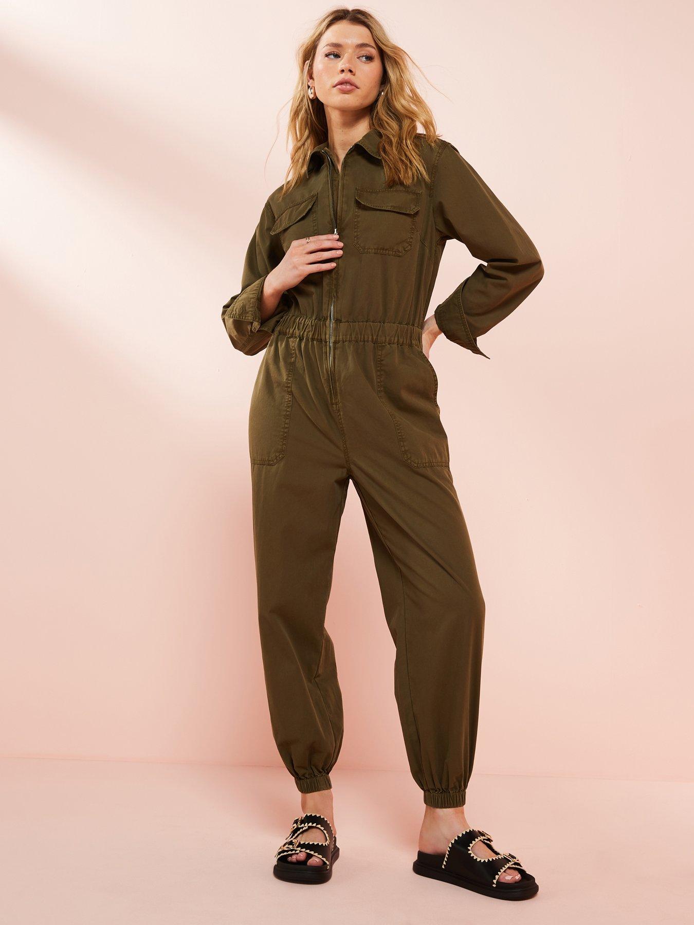 Casual Utility Jumpsuit Khaki