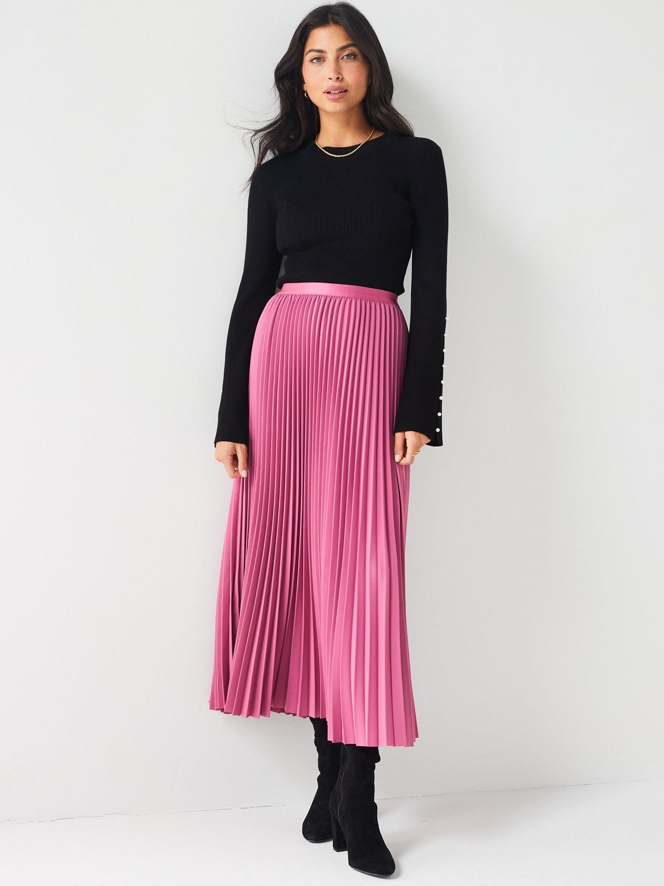 V by Very Pleated Satin Midi Skirt Very