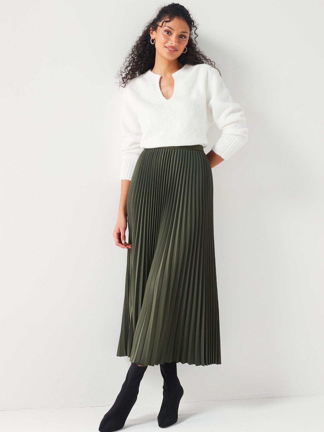 V by Very Pleated Satin Midi Skirt | Very.co.uk