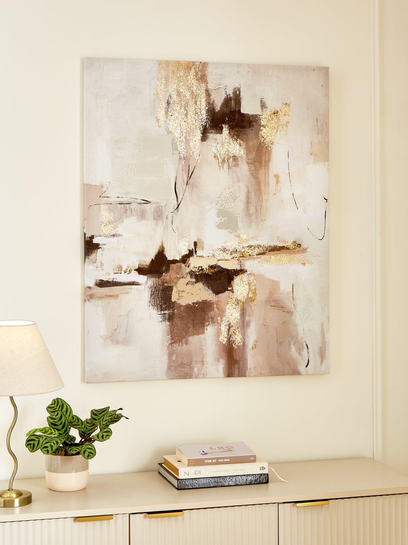 Product photograph of Very Home Abstract Hand-painted Canvas With Gold Leaf Detail from very.co.uk