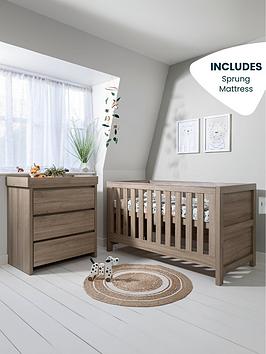 Product photograph of Tutti Bambini Modena 2 Piece Furniture Set - Oak Cot Bed Sprung Mattresss And Chest Changer from very.co.uk
