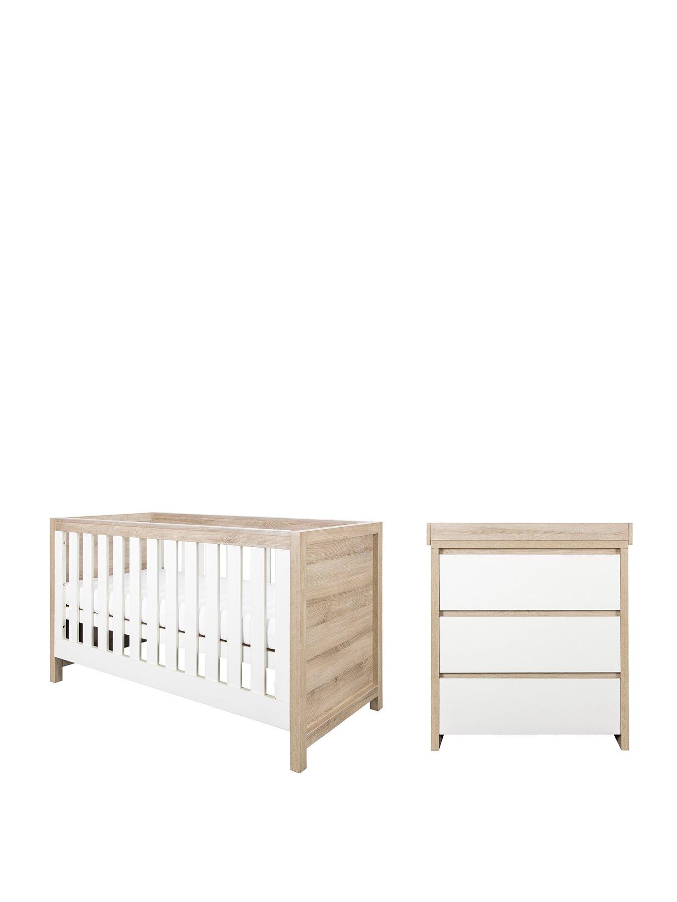 Tutti Bambini Modena 2 Piece Furniture Set White/Oak (Cot Bed, Sprung