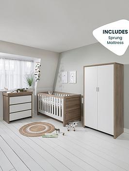 Product photograph of Tutti Bambini Modena 4 Piece Furniture Set- White Oak Cot Bed Sprung Mattress Chest Changer Wardrobe from very.co.uk