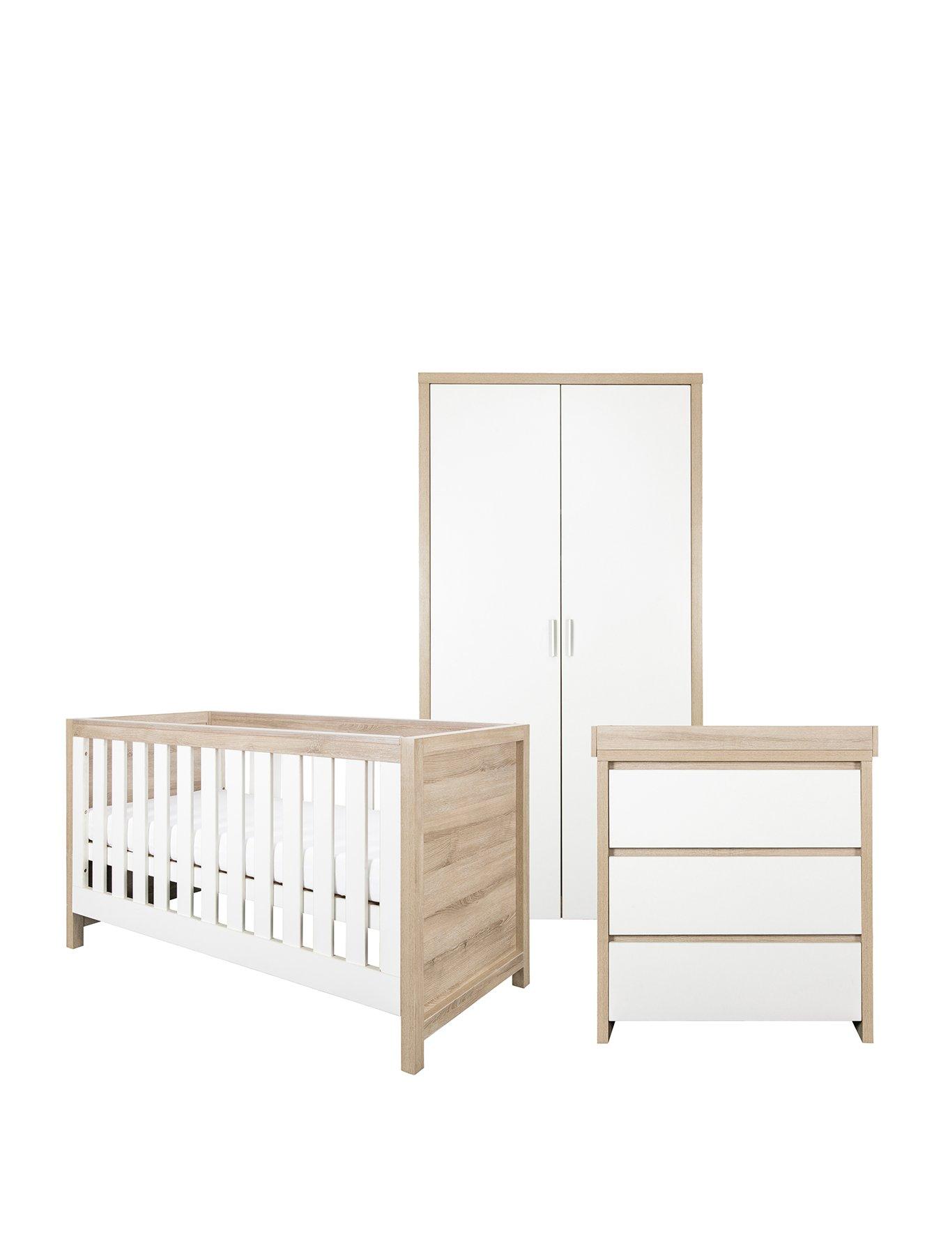 Image 2 of 7 of Tutti Bambini Modena 4 Piece Furniture Set- White/Oak (Cot Bed, Sprung Mattress, Chest Changer, Wardrobe)