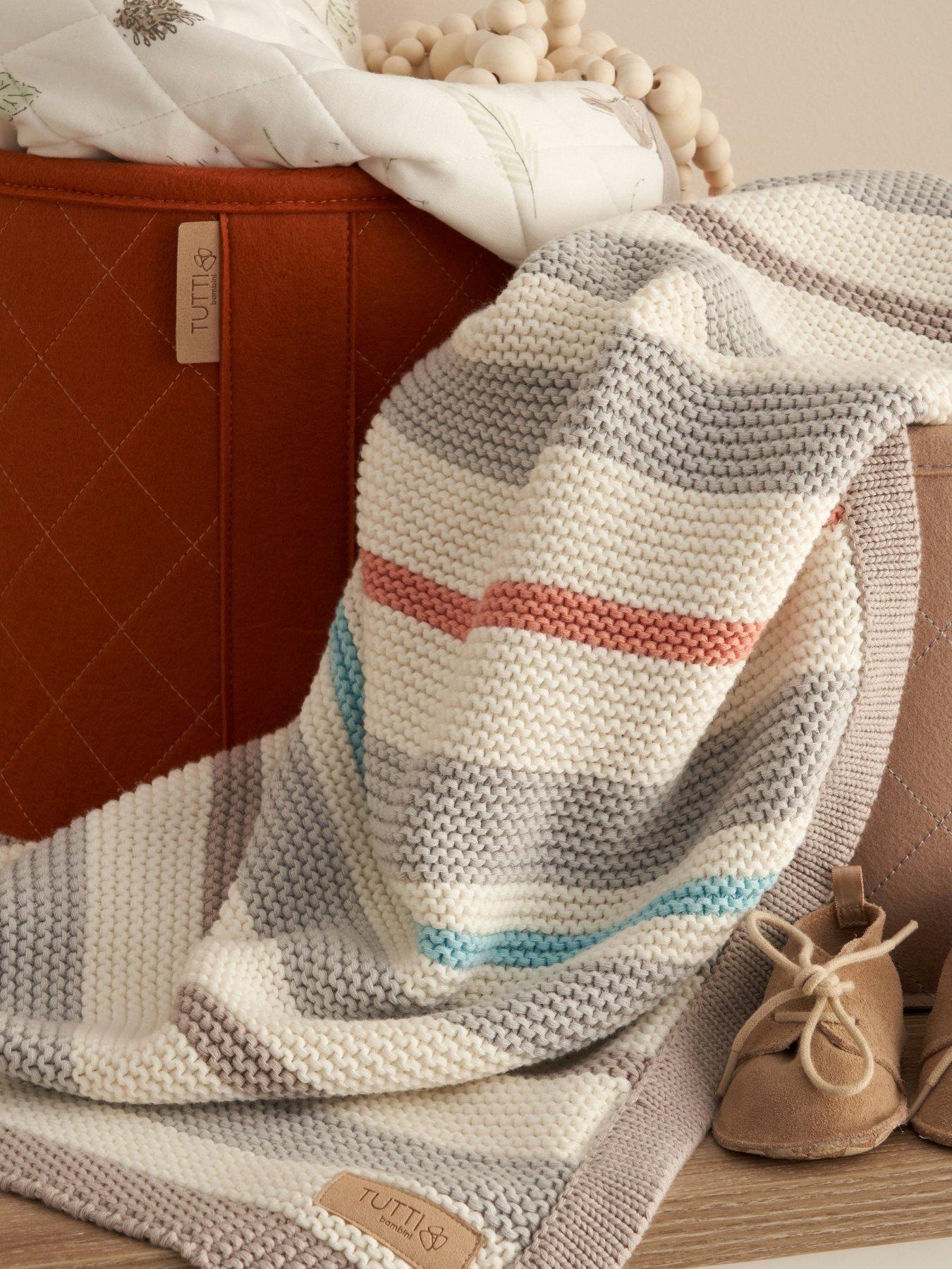 Tutti Bambini Chunky Striped Knitted Baby Blanket - Cocoon - Multi