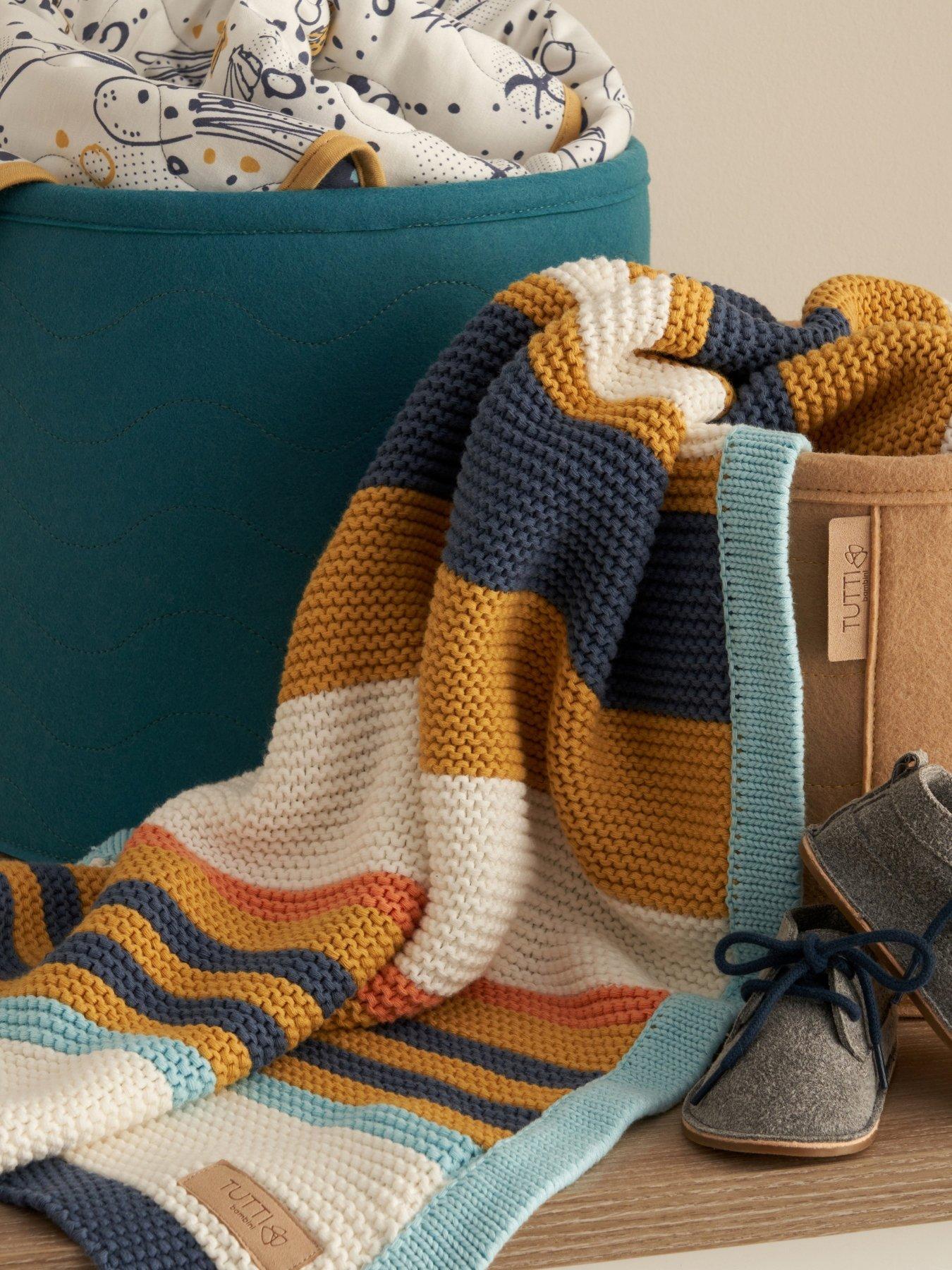 Image 4 of 5 of Tutti Bambini Chunky Striped Knitted Baby Blanket - Our Planet - Multi