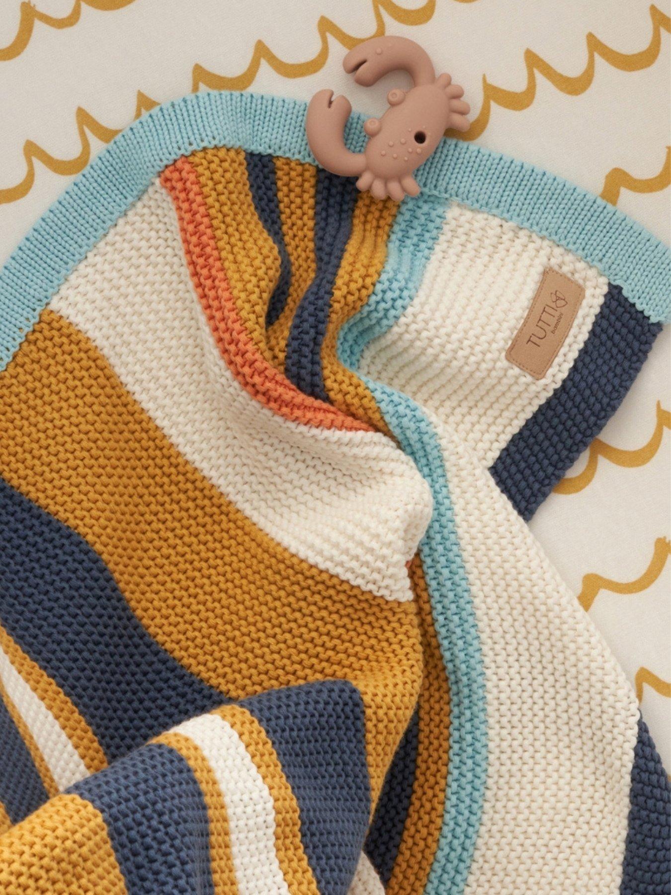Image 5 of 5 of Tutti Bambini Chunky Striped Knitted Baby Blanket - Our Planet - Multi
