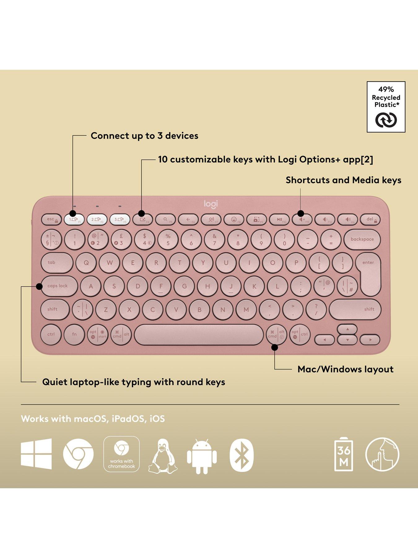 Image 6 of 7 of Logitech Pebble Keys 2 K380s, Multi-Device Bluetooth Wireless Keyboard, Slim and Portable - Rose
