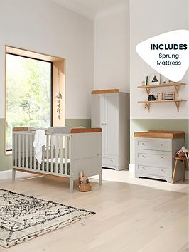 Product photograph of Tutti Bambini Rio 5 Piece Furniture Set- Dove Grey Oak Cot Bed Cot Top Changer Sprung Mattress Chest Changer Wardrobe from very.co.uk