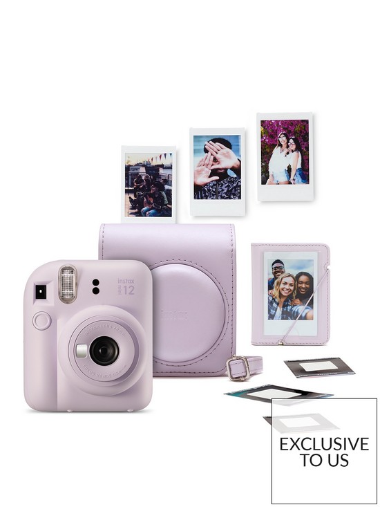 front image of fujifilm-instax-instax-mini-12-camera-kit-including-case-album-10-shots-amp-stickers-lilac