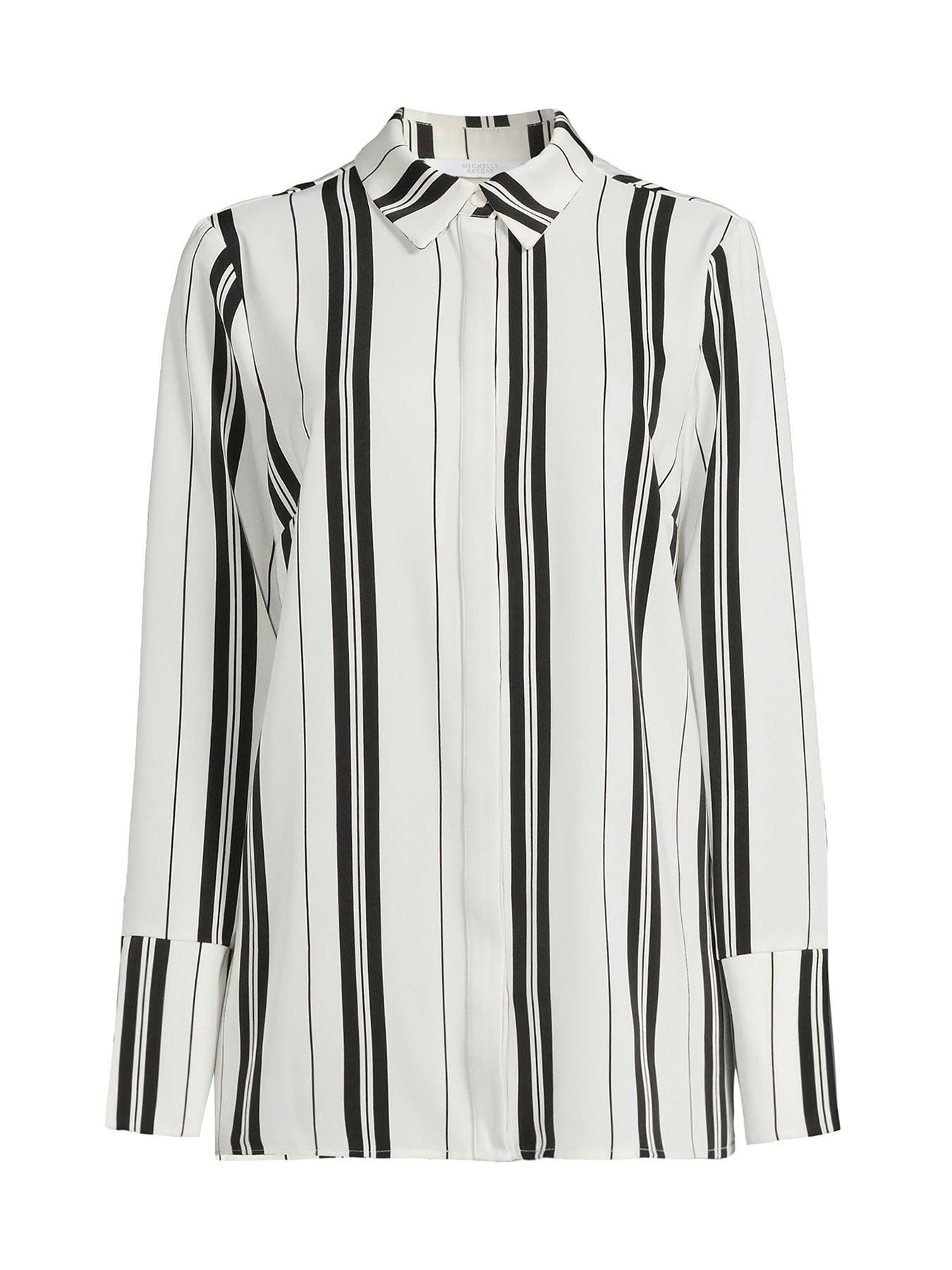 Michelle Keegan Co-Ord Printed Stripe Satin Shirt - Black/White | Very ...