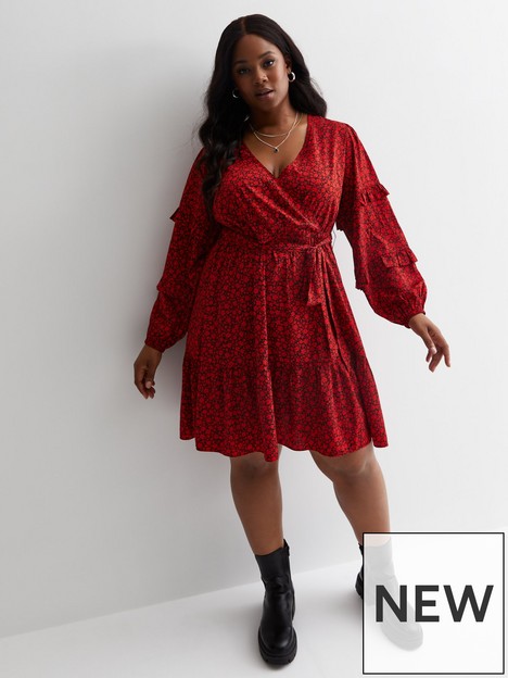 new-look-curves-red-floral-frill-sleeve-wrap-mini-smock-dress