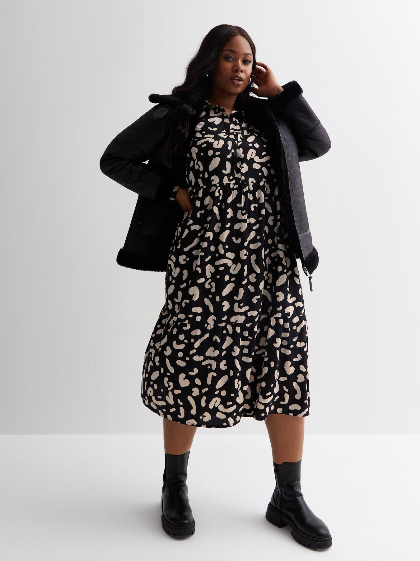 New Look Curves Black Abstract Print Midi Shirt Dress very