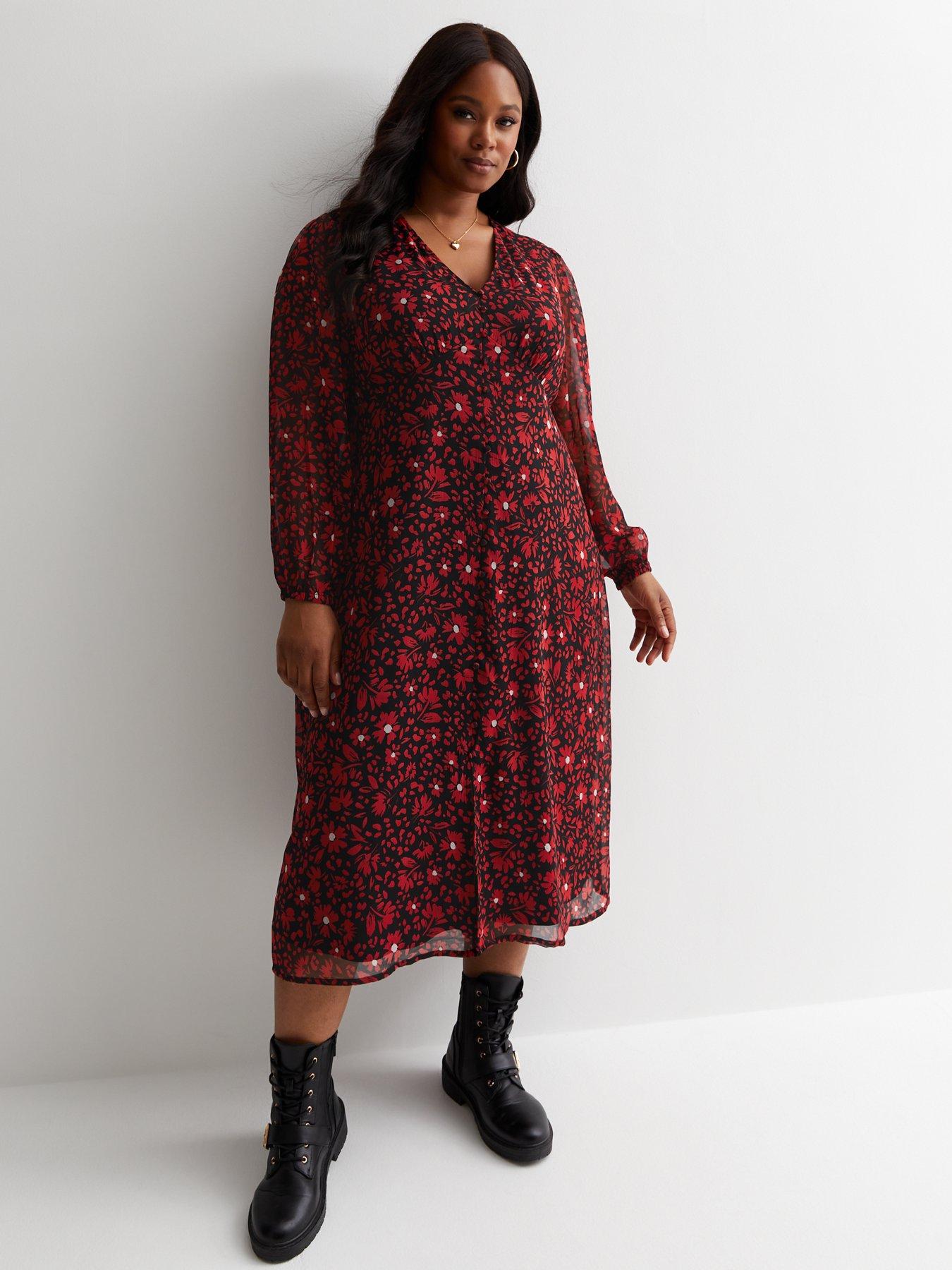 Red floral dress new clearance look