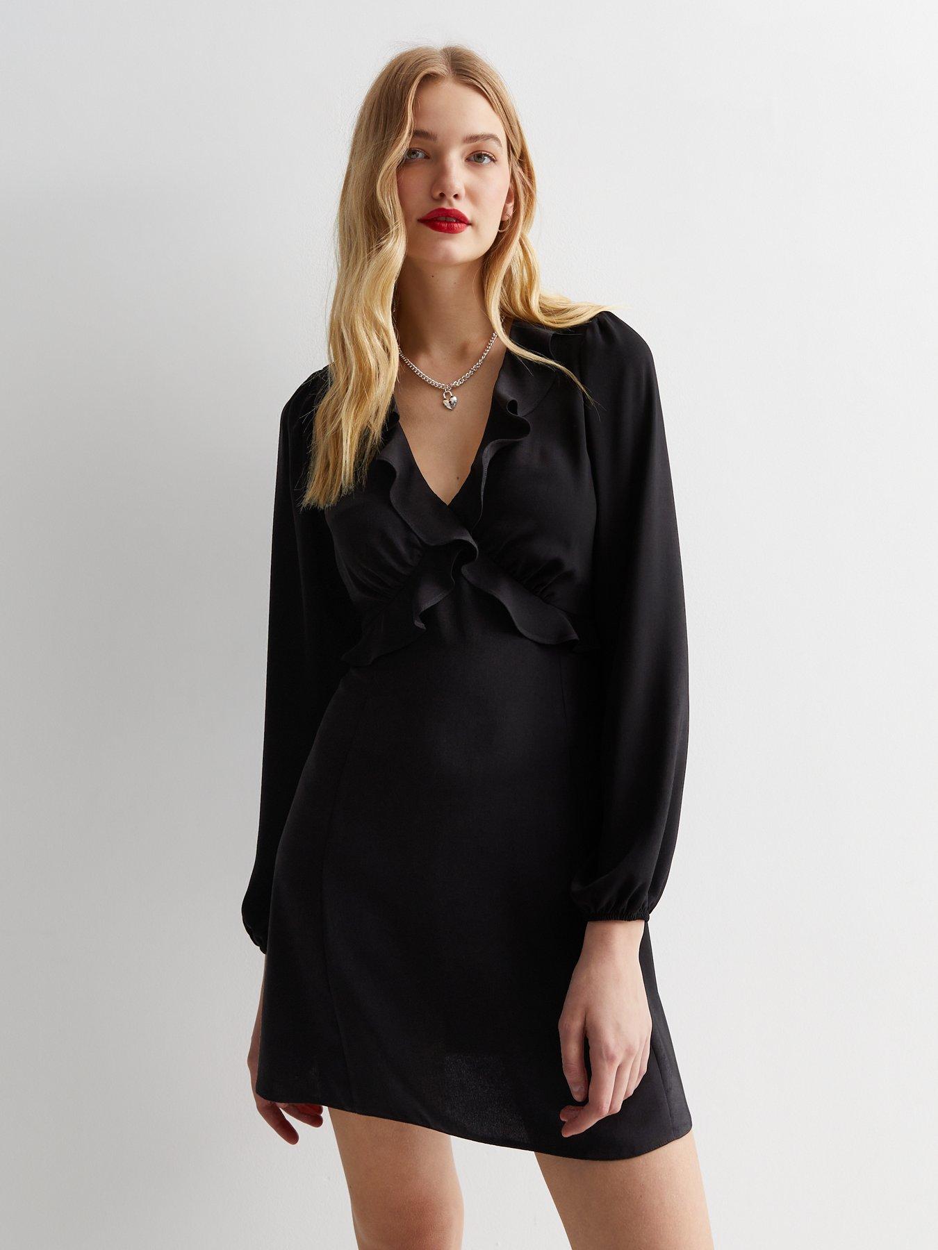new-look-black-frill-mini-tea-dress