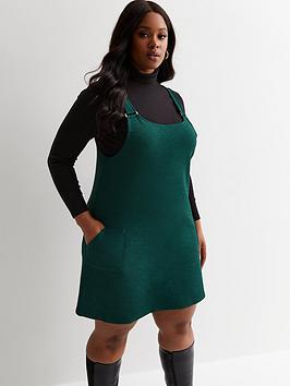 new look curves dark green crepe mini pinafore dress
