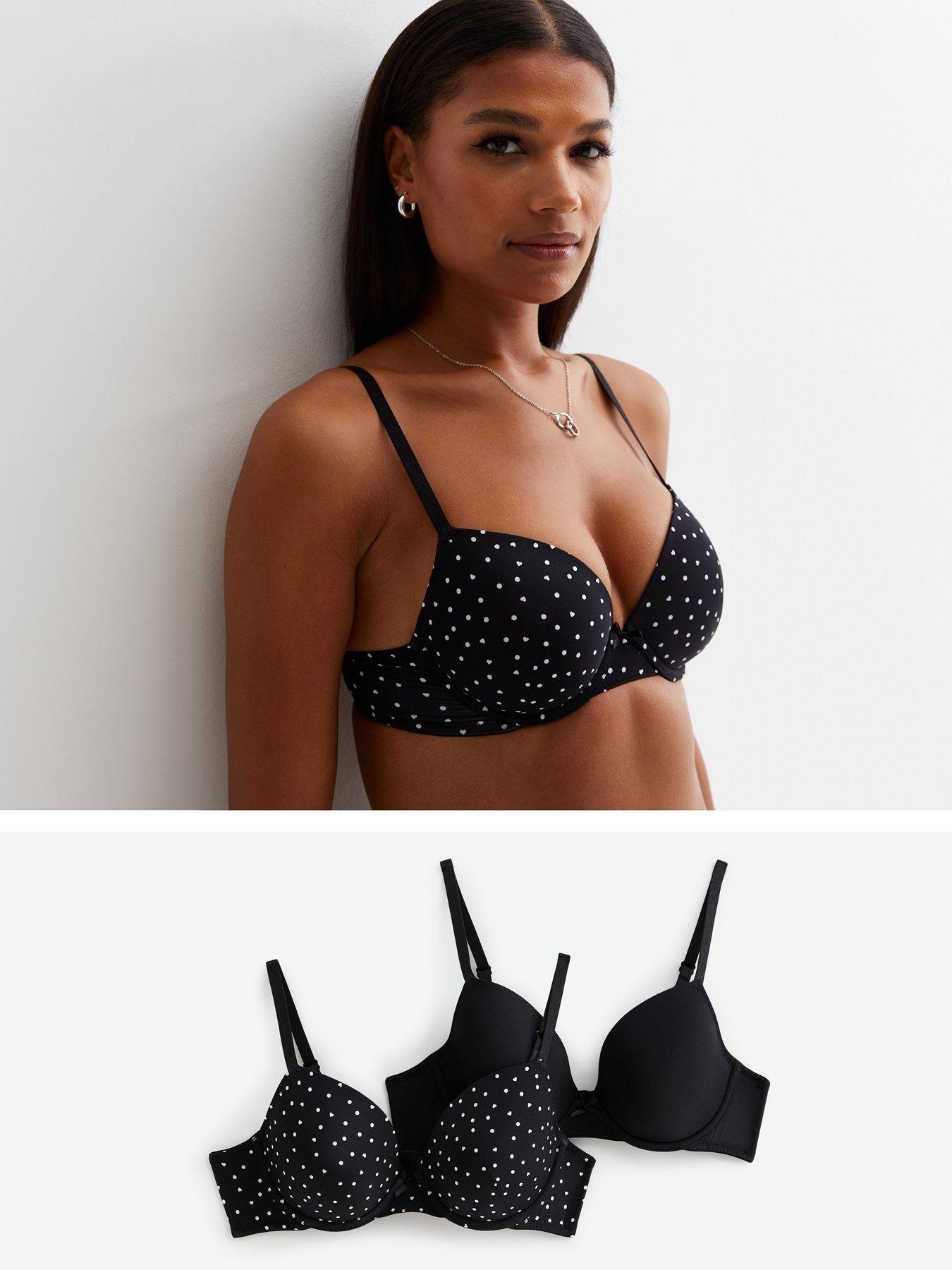 New Look 2 Pack Black Plain and Spot Underwired T-Shirt Bras