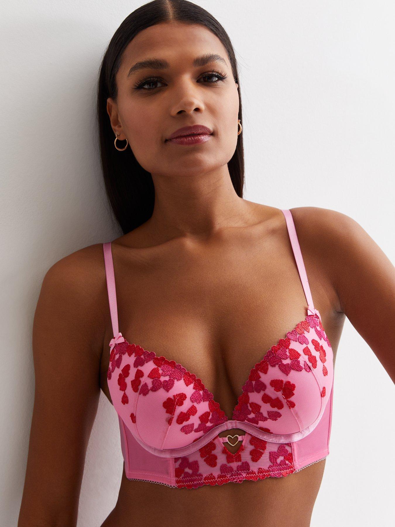 Plus Pink Heart Embroidered Lingerie Corset Set