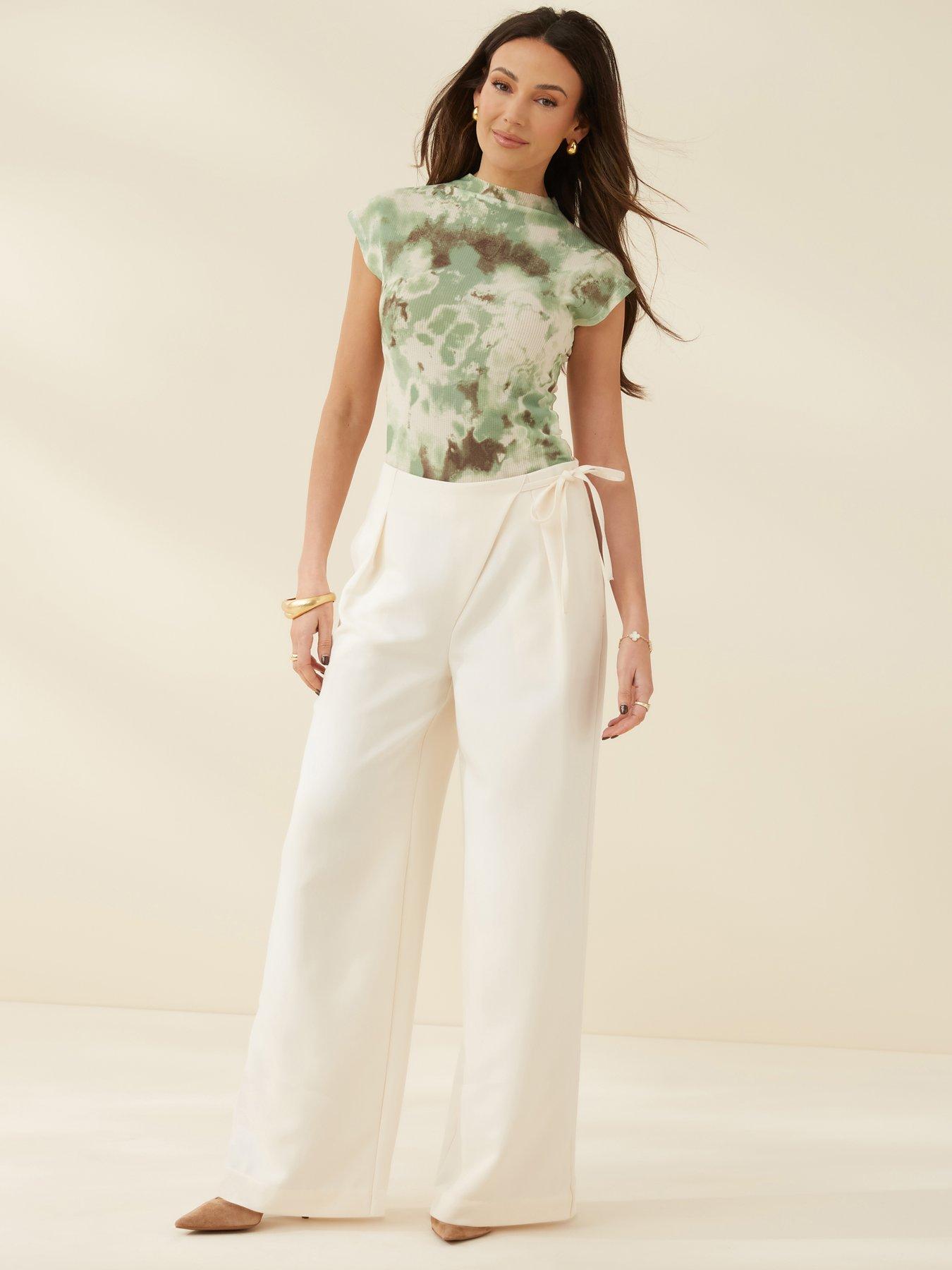undefined Wide Leg Wrap Tie Trousers - Ivory