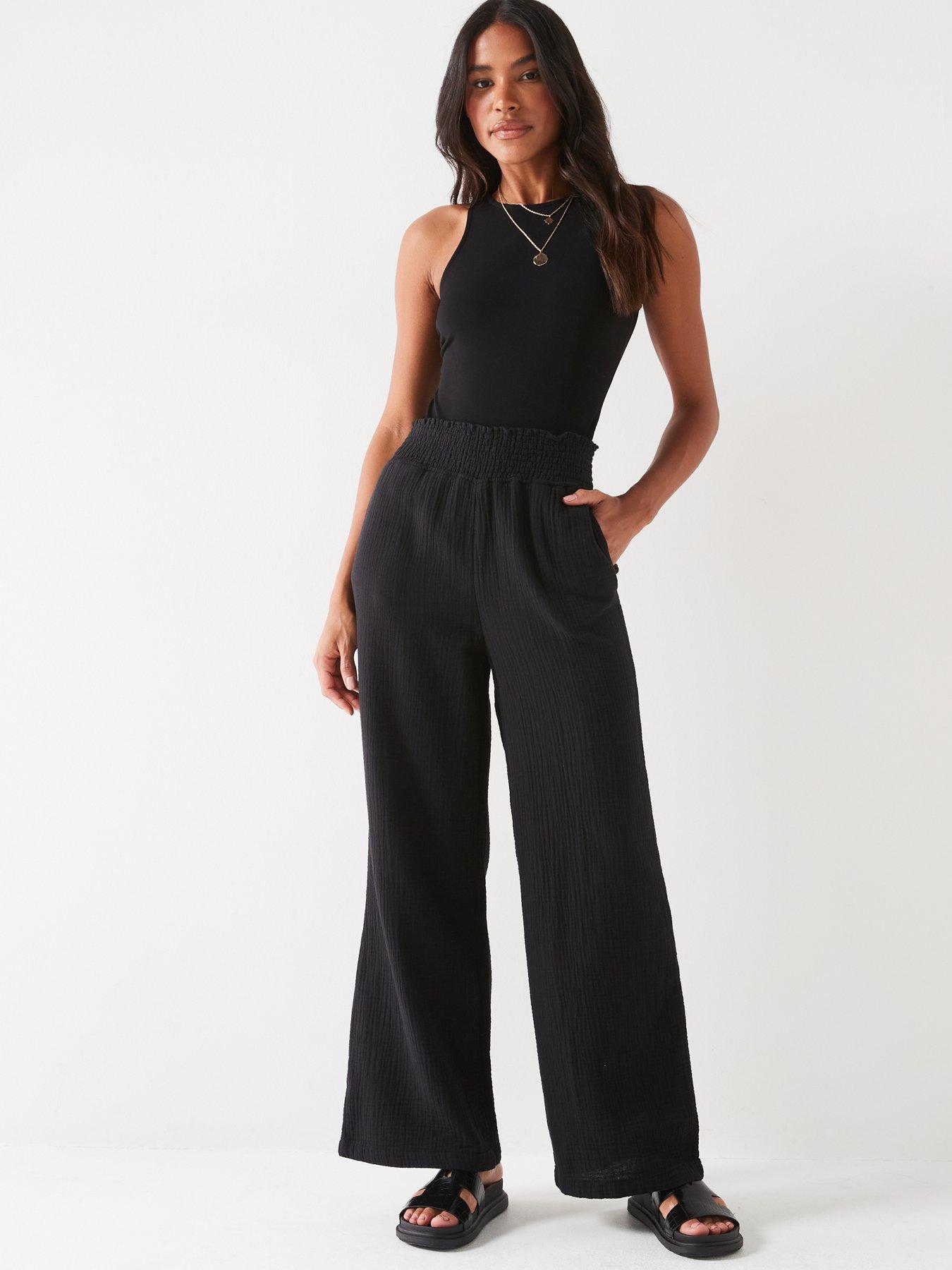 Black cotton wide leg trousers best sale