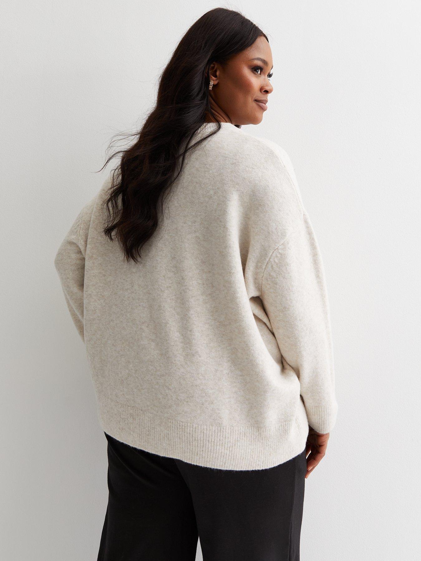 New Look Curves Cream Knit Crew Neck Oversized Jumper Very