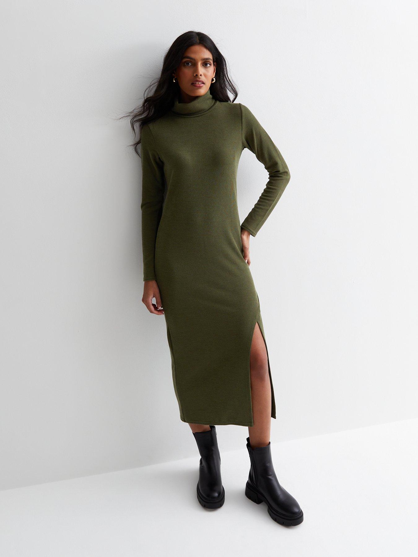 New Look Mink Ribbed Knit Midi Dress