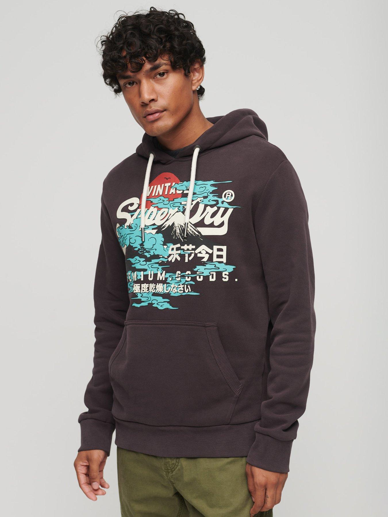 Superdry Japanese Vintage Logo Graphic Hoodie - Dark Red | very.co.uk