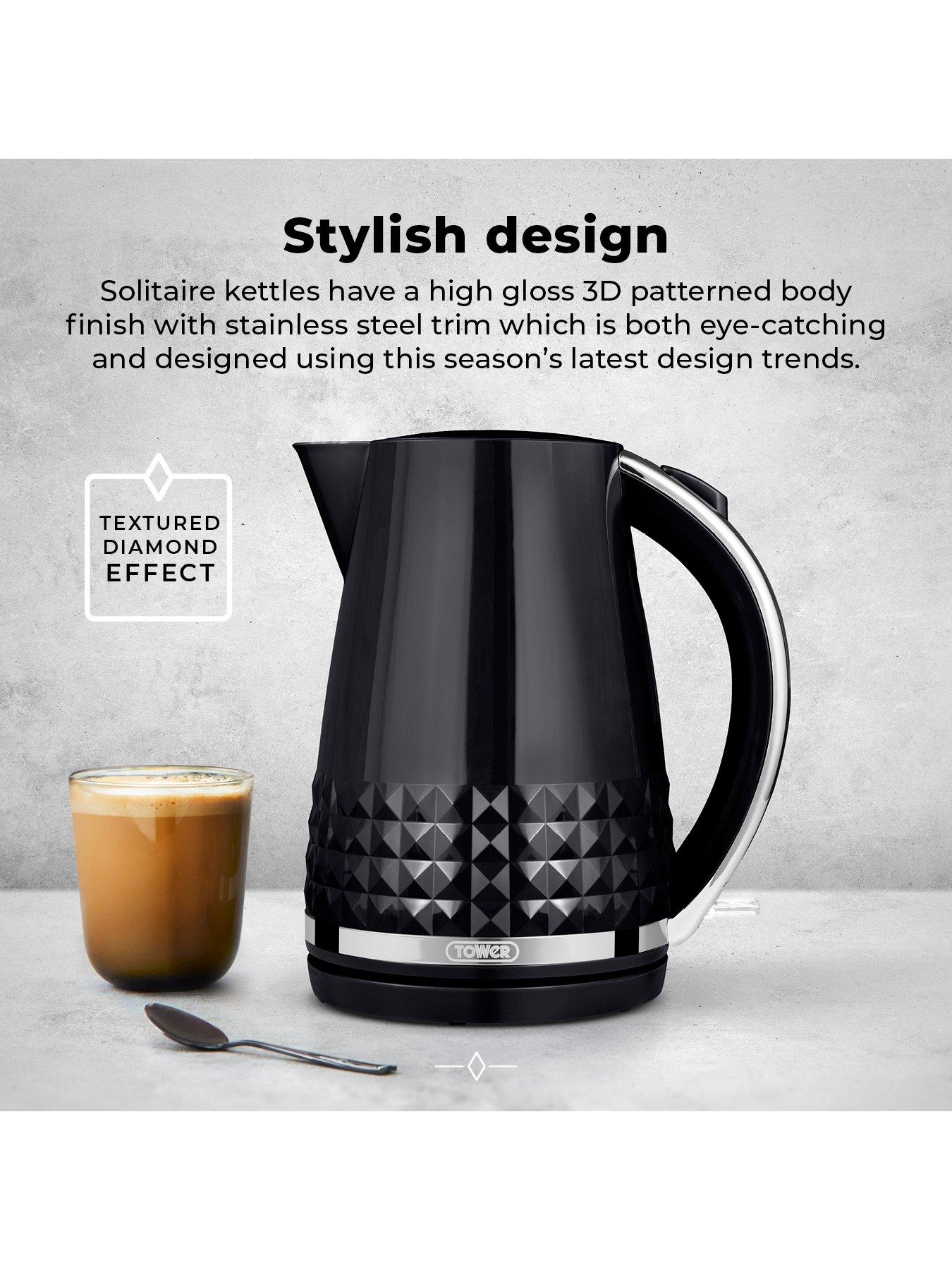T10075BLK Solitaire Kettle with 360 Swivel Base Cord Storage 1.5L 3KW Black and Chrome Accents
