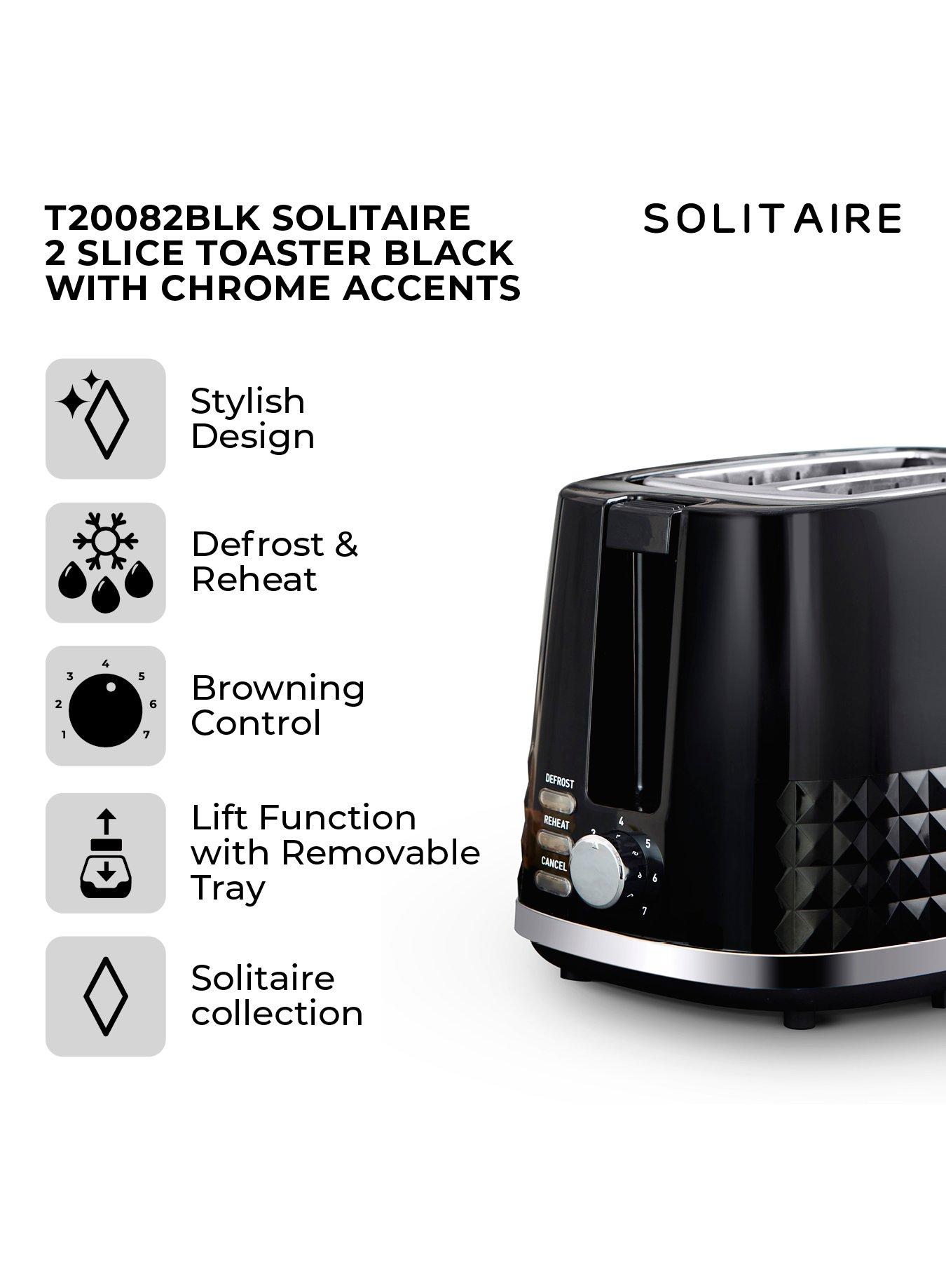 Image 2 of 6 of Tower T20082BLK&nbsp;Solitaire 2-Slice Toaster 850W -&nbsp;Black with&nbsp;Chrome Accents