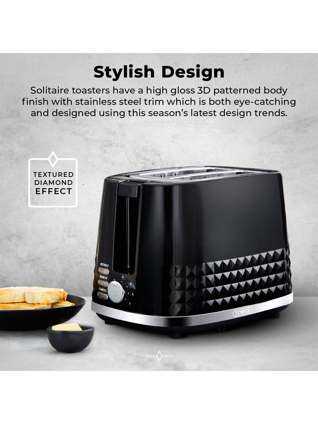 Image 3 of 6 of Tower T20082BLK&nbsp;Solitaire 2-Slice Toaster 850W -&nbsp;Black with&nbsp;Chrome Accents