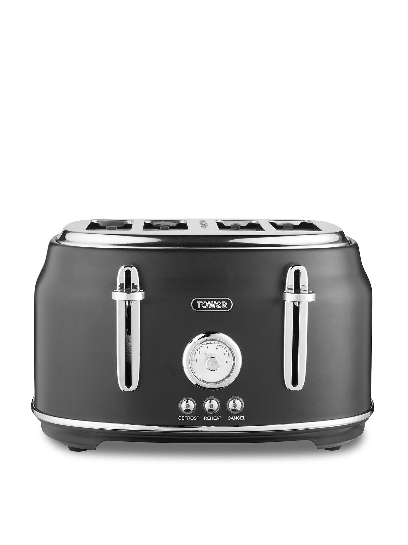 Tower T20065BLK Renaissance 4-Slice Toaster, 1630W, Black