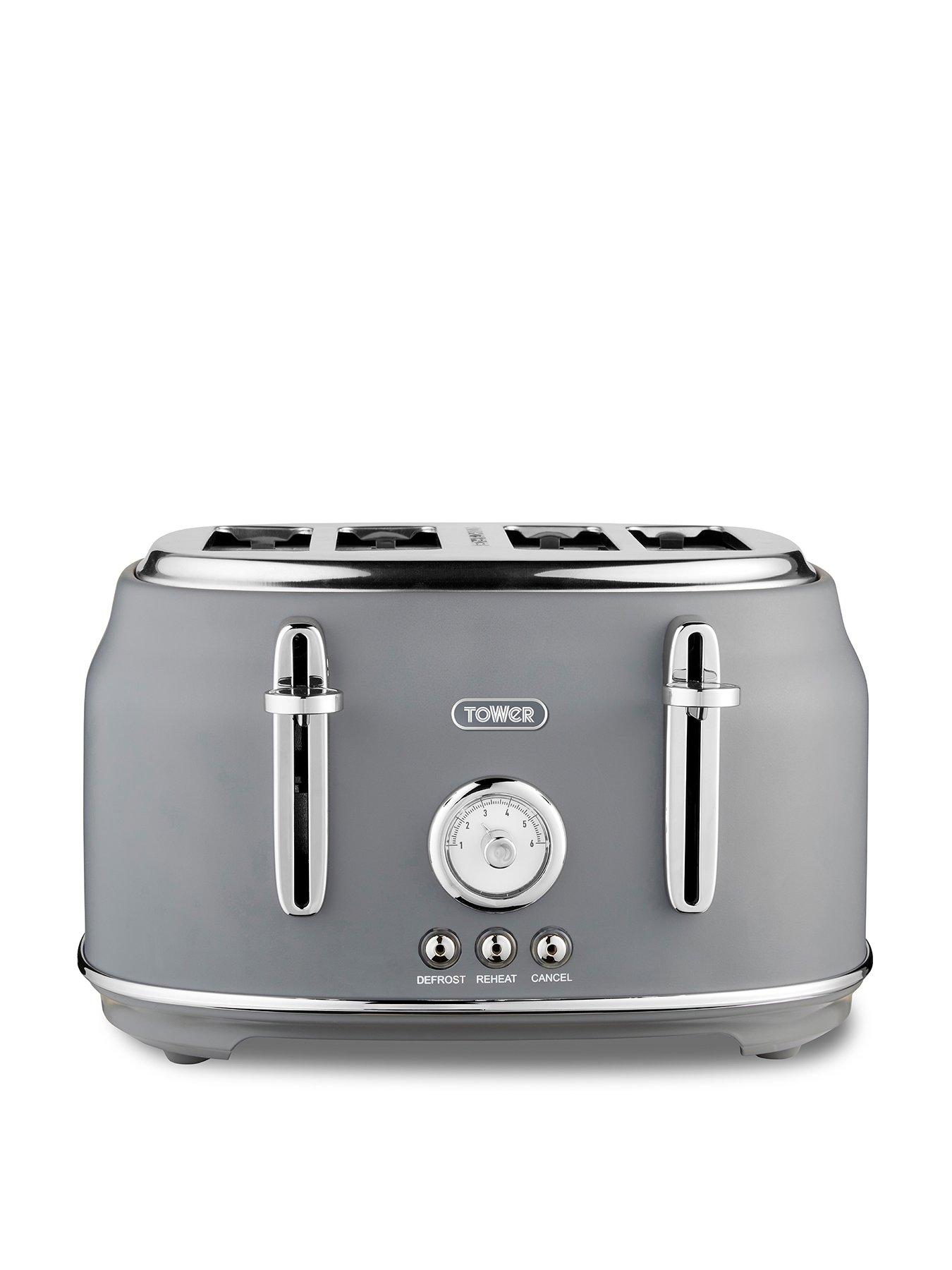 Product photograph of Tower T20065gry Renaissance 4-slice Toaster - Grey from very.co.uk