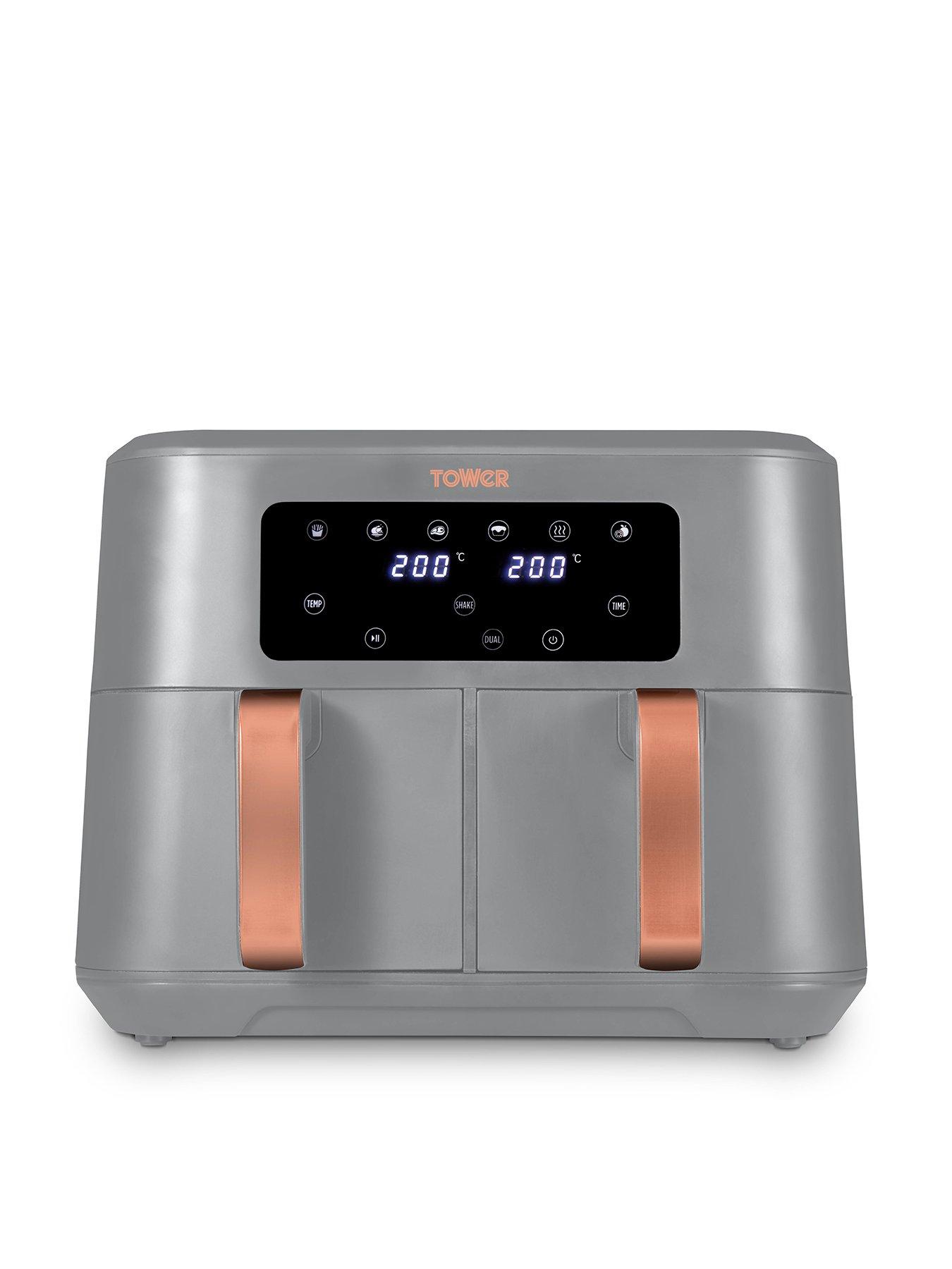Product photograph of Tower T17137gry Vortx Dual Basket Air Fryer With Two 4 25l Baskets 2400w Grey Amp Rose Gold from very.co.uk